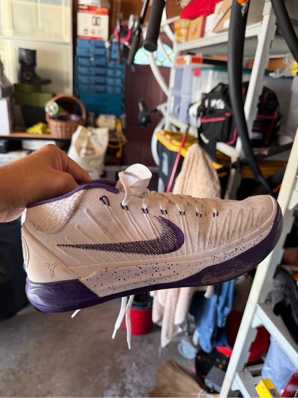 Nike Kobe AD Men’s White & Purple Low-Top Basketball Shoe